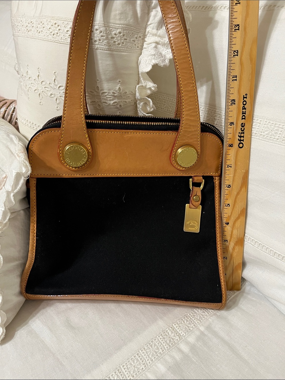 Dooney & Bourke Black Canvas Satchel with Tan Leather Trim - Picture 8 of 8